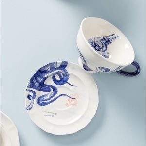 NWOT Anthropologie Set of Four Octopus Tea Cup & saucers